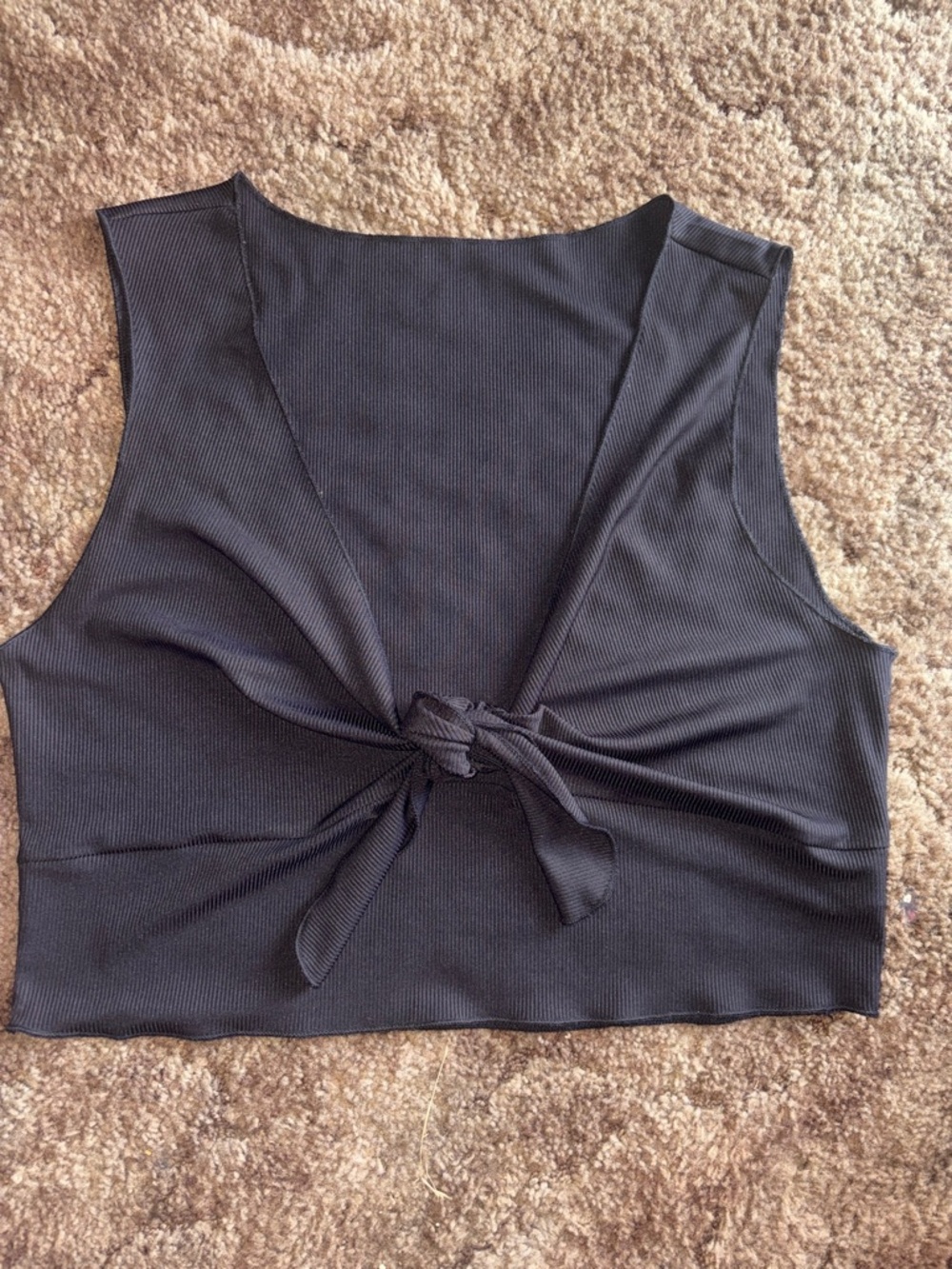 Black Tie-Front Cropped Tank Top - Women